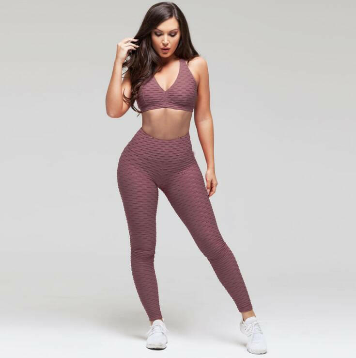 Fashion hips jacquard yoga set sports hips leggings fitness set - VibrantFlex 