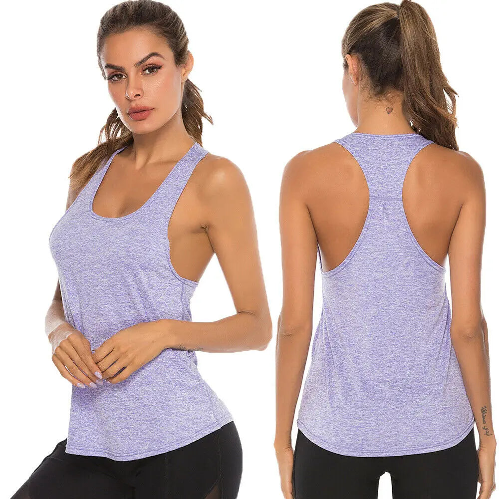 Women Fitness Yoga Shirt Sports Gym Racer Back Running Vest - VibrantFlex  VibrantFlex