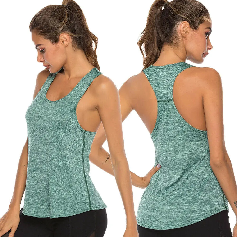 Women Fitness Yoga Shirt Sports Gym Racer Back Running Vest - VibrantFlex  VibrantFlex