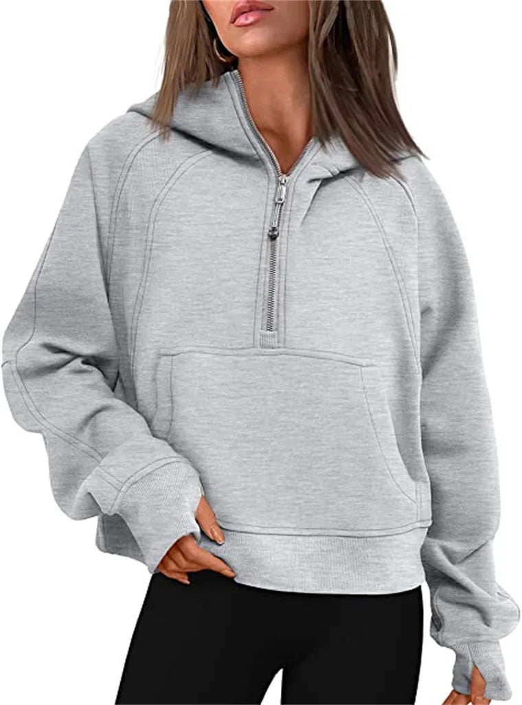 Scuba Half Zip Fleece Warm hoodie Women Loose Fitness Yoga Suit - VibrantFlex  VibrantFlex