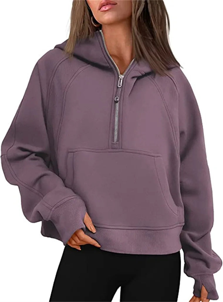 Scuba Half Zip Fleece Warm hoodie Women Loose Fitness Yoga Suit - VibrantFlex  VibrantFlex