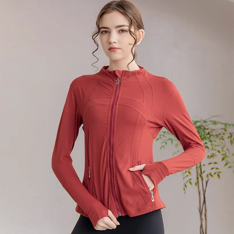 Female Running Jacket Yoga Clothes Sports Workout Clothes Tops Long-sleeved - VibrantFlex  VibrantFlex