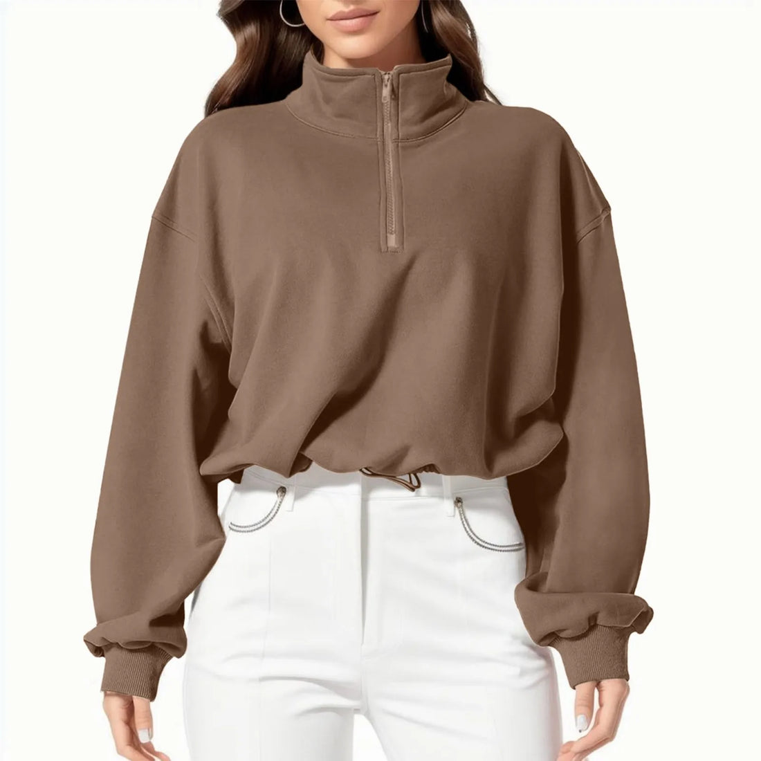 Loose Casual Ladies Hoodies Women's Half Zipper Crop Sweatshirt - VibrantFlex 