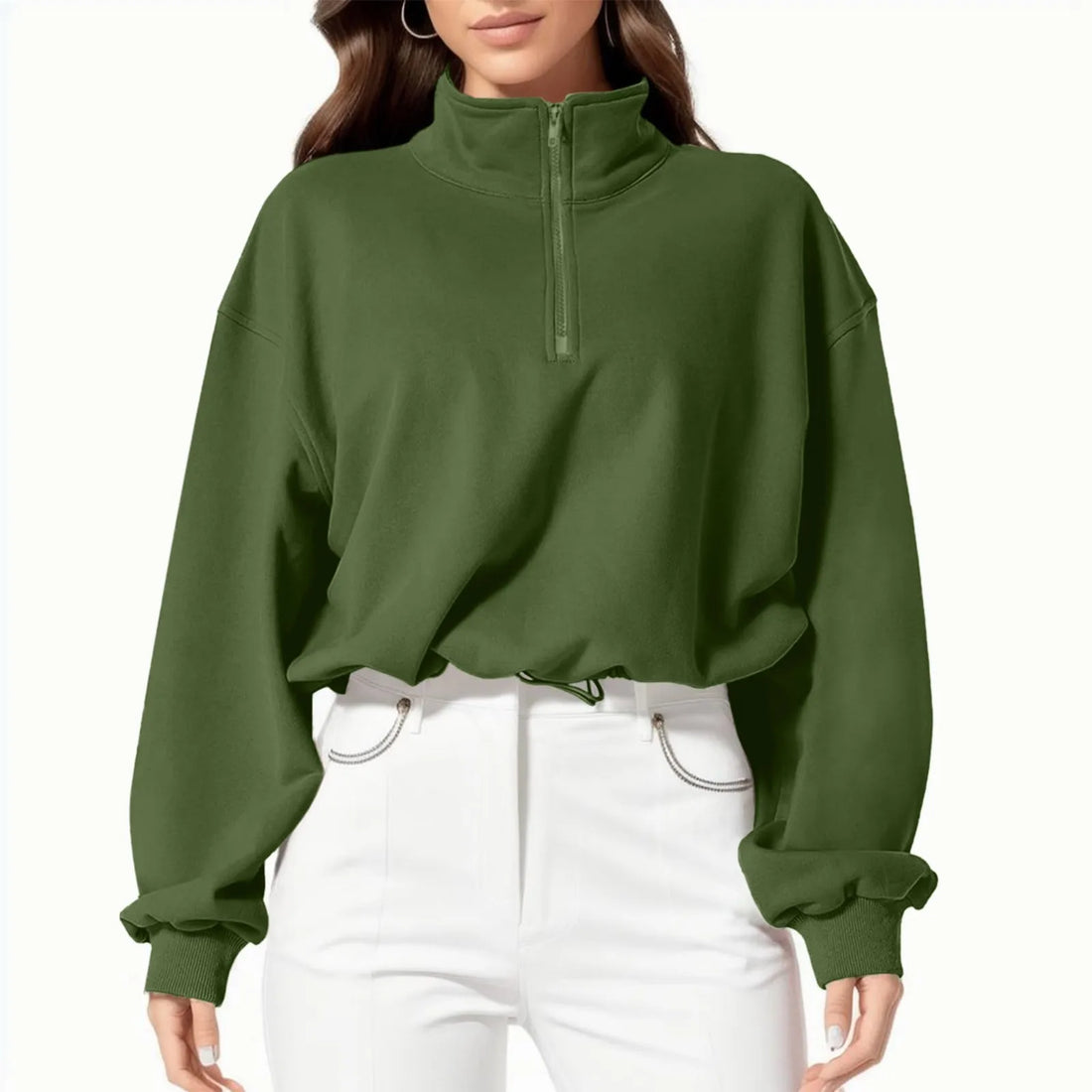 Loose Casual Ladies Hoodies Women's Half Zipper Crop Sweatshirt - VibrantFlex 