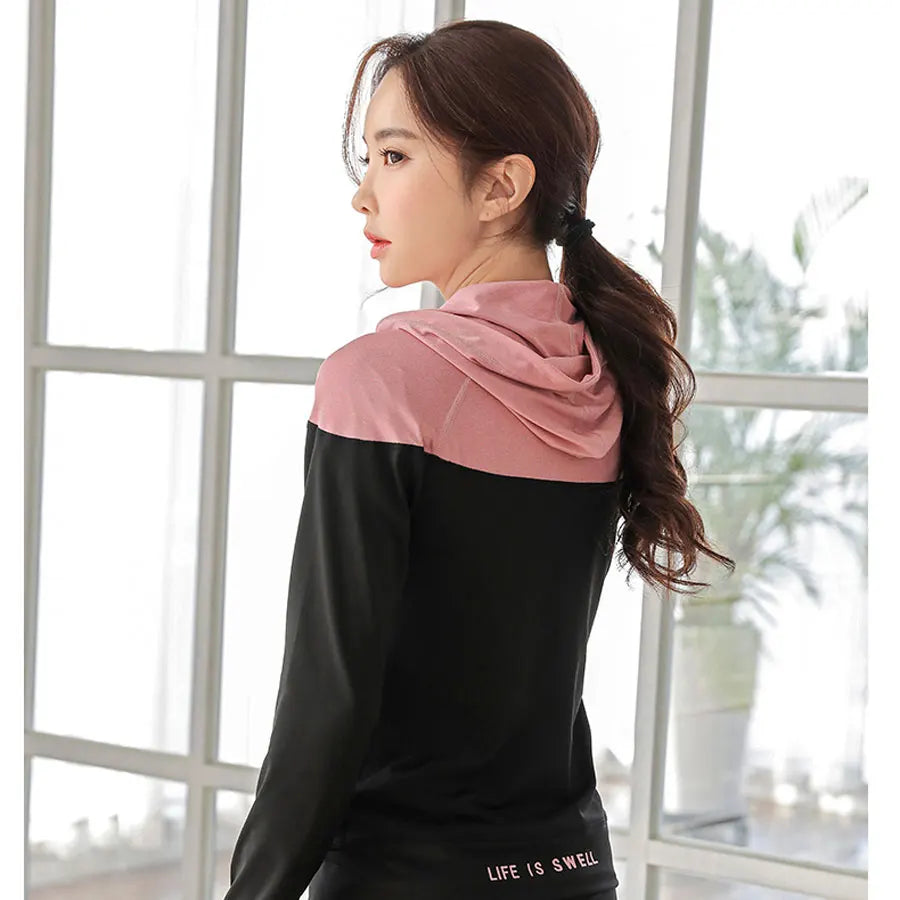 Women Thin Slim Sport Hoodies Long Sleeve Thumb Hole Yoga Tops - VibrantFlex 