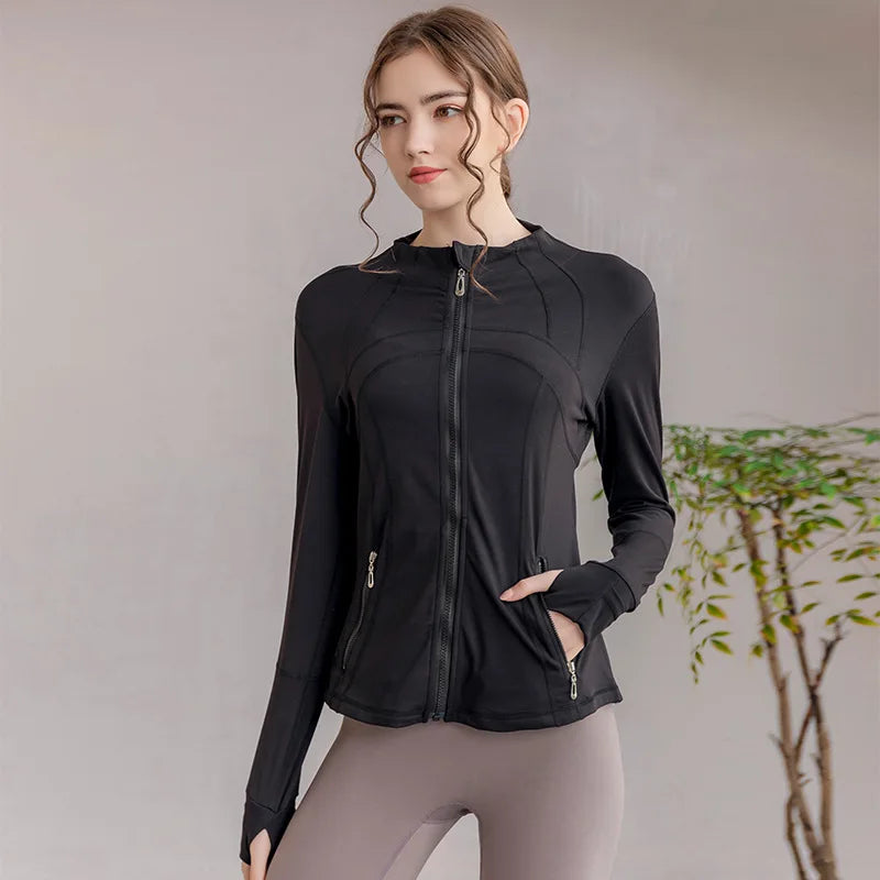 Female Running Jacket Yoga Clothes Sports Workout Clothes Tops Long-sleeved - VibrantFlex 