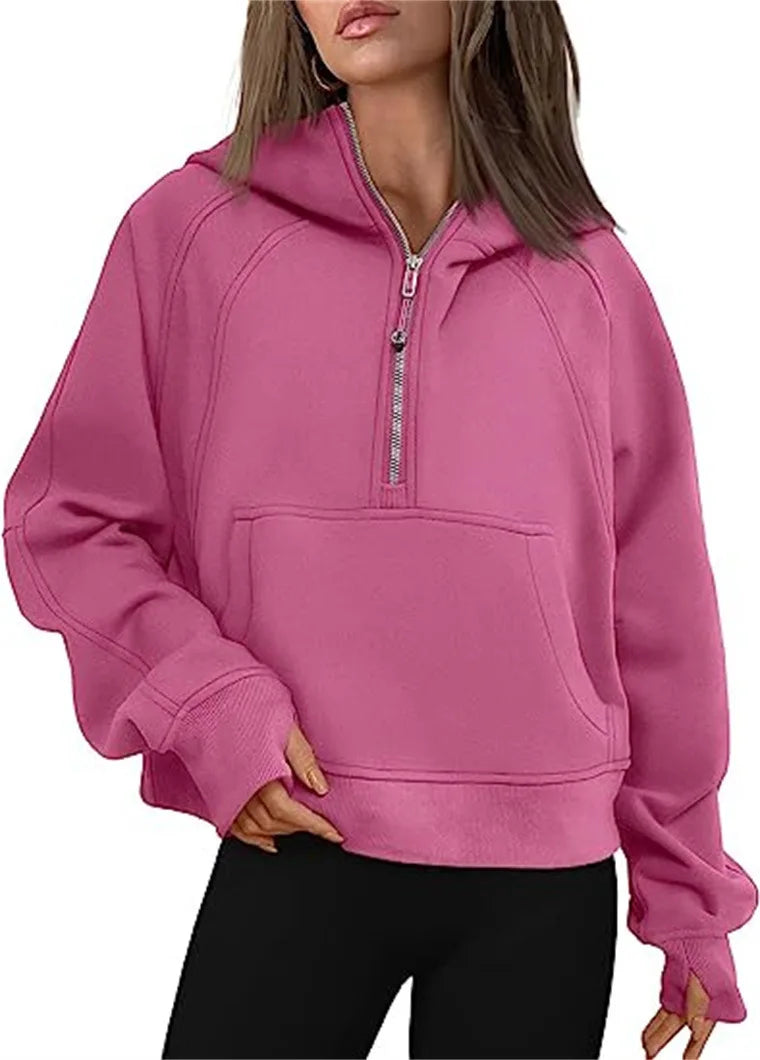 Scuba Half Zip Fleece Warm hoodie Women Loose Fitness Yoga Suit - VibrantFlex  VibrantFlex