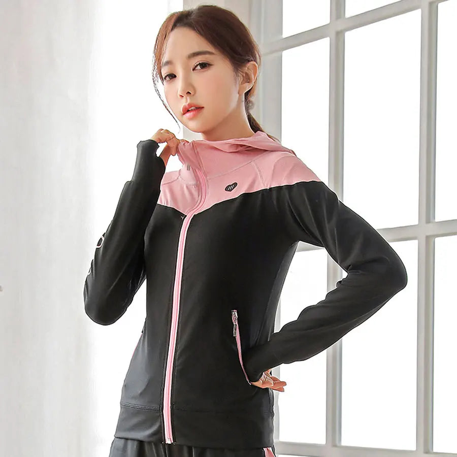 Women Thin Slim Sport Hoodies Long Sleeve Thumb Hole Yoga Tops - VibrantFlex 