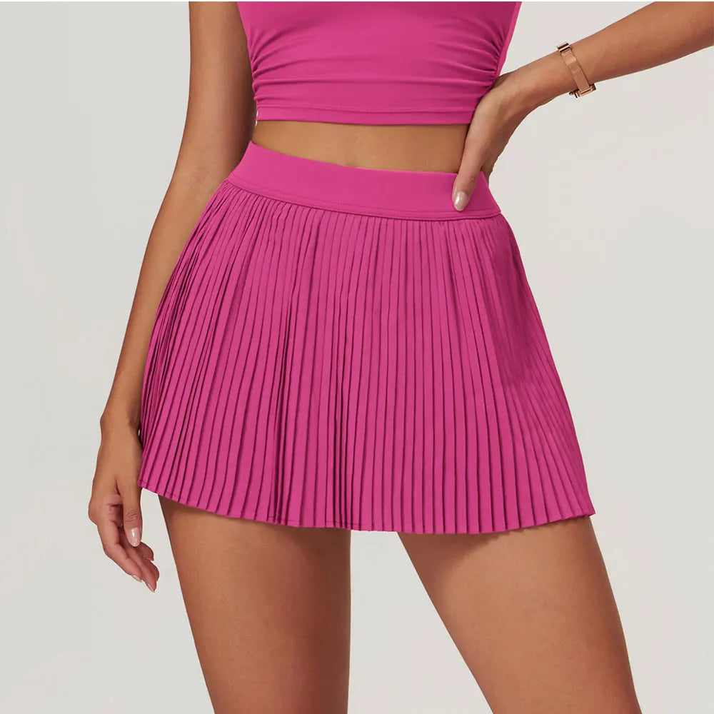 Women Pleated Sports Tennis Skirts Women High Waist Yoga Fitness Short Skirt With Pockets - VibrantFlex 