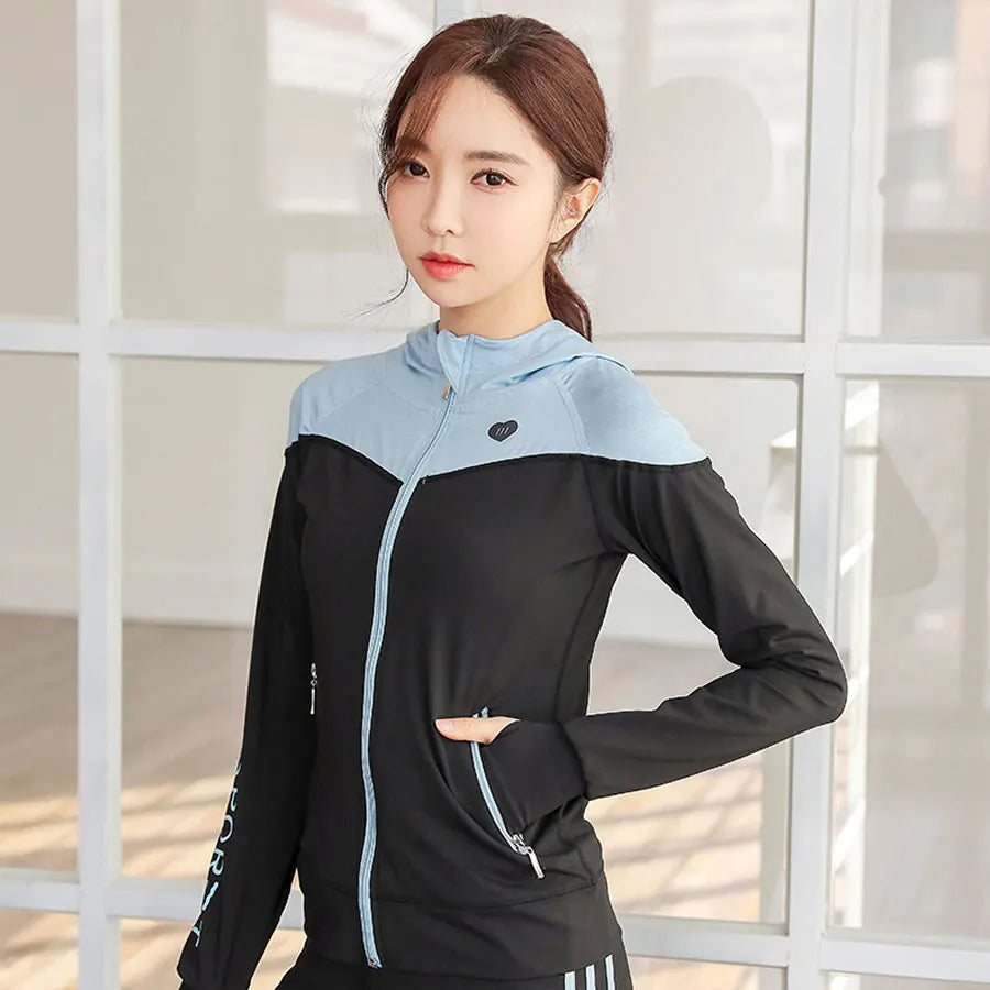 Women Thin Slim Sport Hoodies Long Sleeve Thumb Hole Yoga Tops - VibrantFlex  VibrantFlex