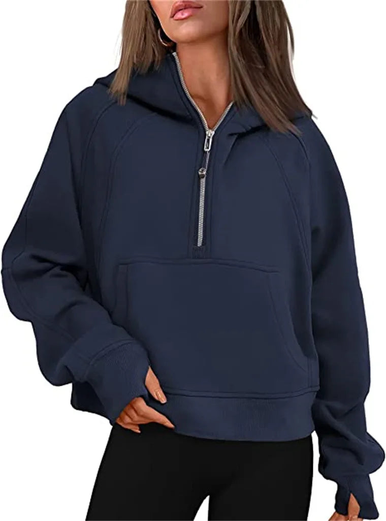 Scuba Half Zip Fleece Warm hoodie Women Loose Fitness Yoga Suit - VibrantFlex  VibrantFlex