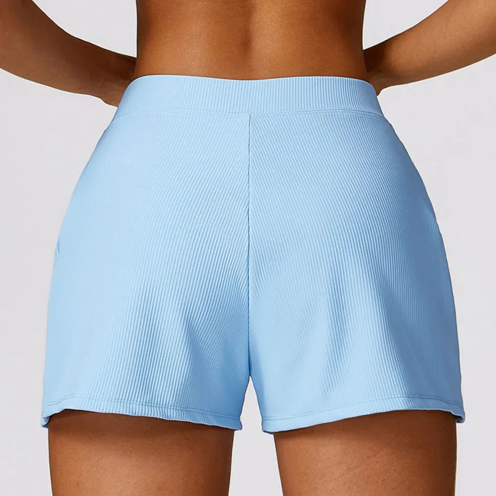 Spring Loose Casual Sports Shorts Women's Ribbed Yoga Shorts Quick Drying Pockets - VibrantFlex 