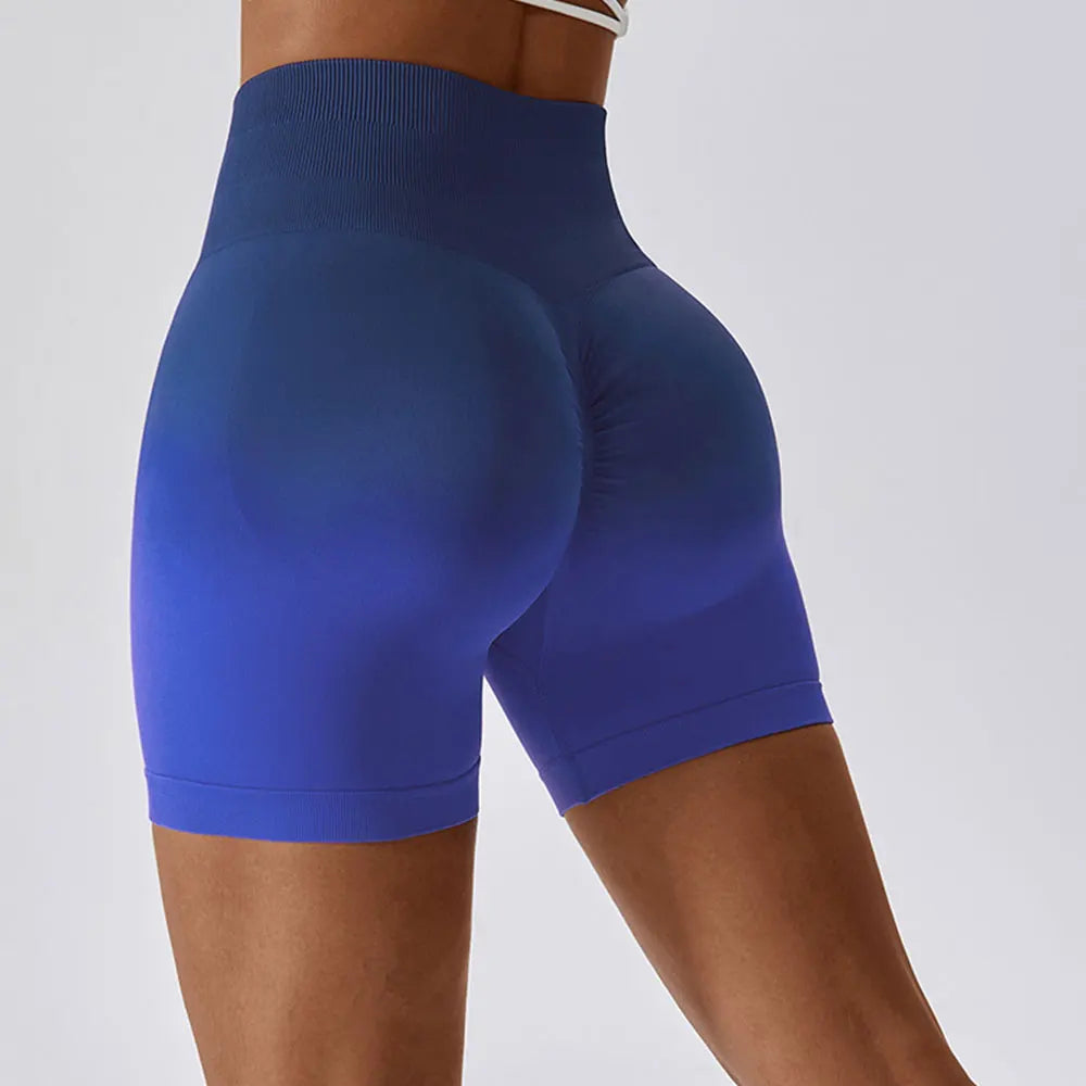 Seamless Yoga Shorts Gradient Color Shorts Women Fitness Elastic Scrunch Push Up - VibrantFlex 