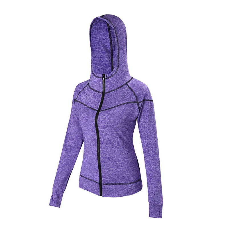 Women Thin Slim Sport Hoodies Long Sleeve Thumb Hole Yoga Tops - VibrantFlex  VibrantFlex