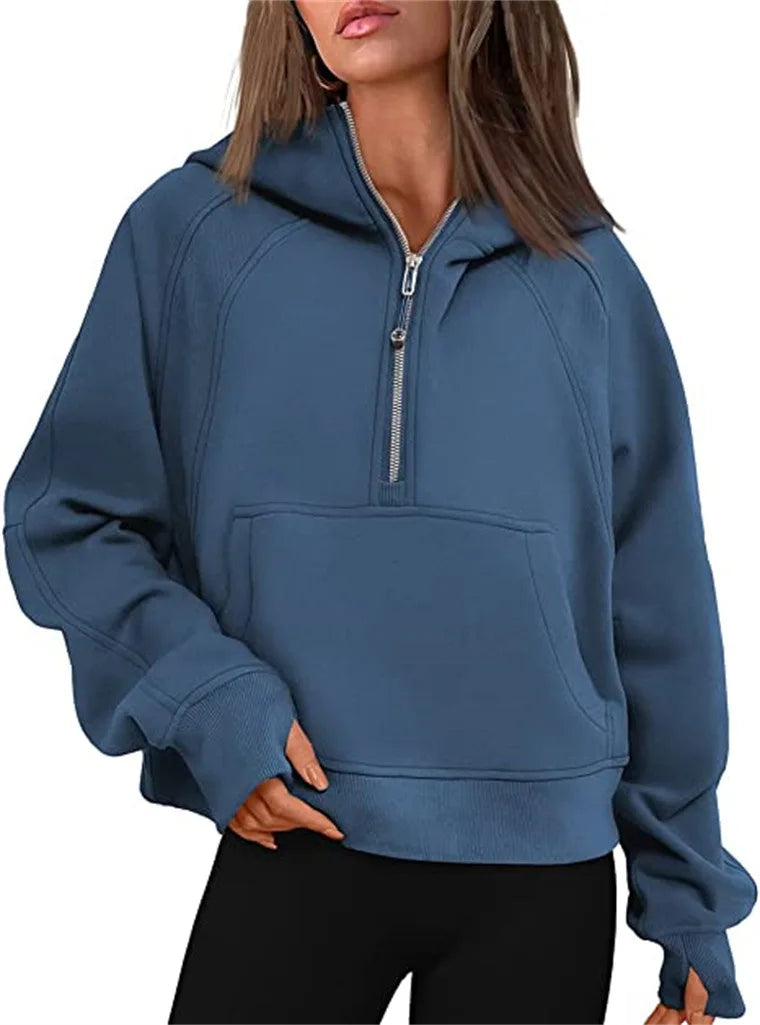 Scuba Half Zip Fleece Warm hoodie Women Loose Fitness Yoga Suit - VibrantFlex 