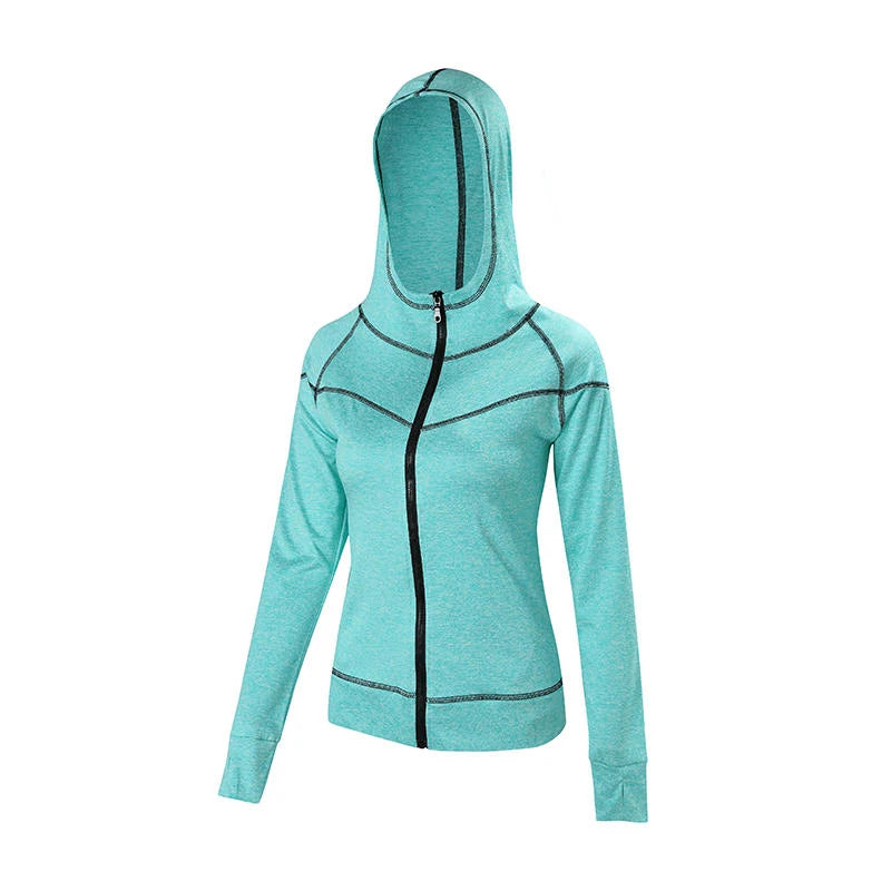 Women Thin Slim Sport Hoodies Long Sleeve Thumb Hole Yoga Tops - VibrantFlex  VibrantFlex