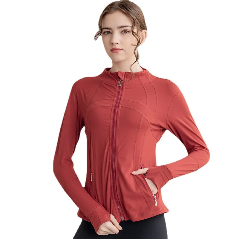 Female Running Jacket Yoga Clothes Sports Workout Clothes Tops Long-sleeved - VibrantFlex  VibrantFlex