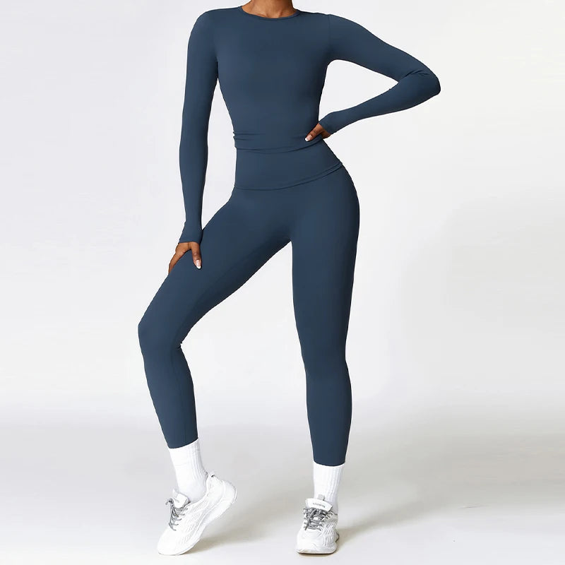 2Pieces Long Sleeves Sports Shirt Suit Women Gym Set - VibrantFlex 